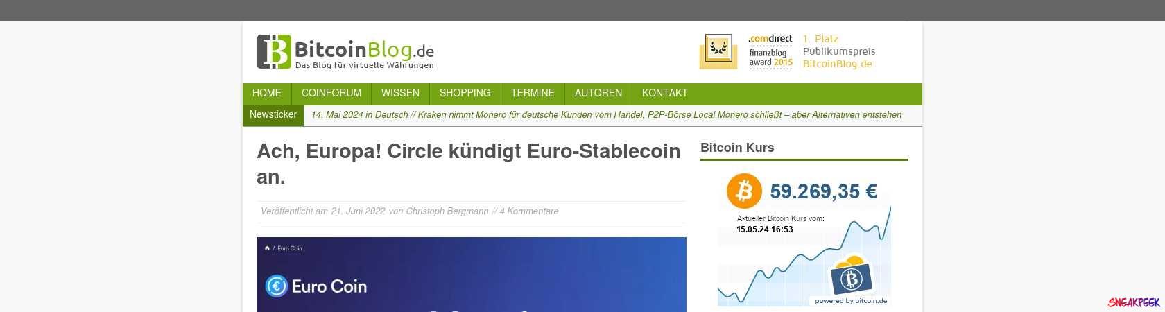 Read the full Article:  ⭲ Ach, Europa! Circle kündigt Euro-Stablecoin an.