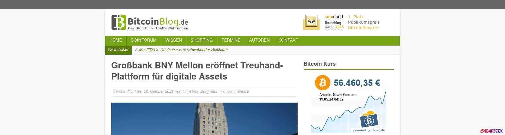 Read the full Article:  ⭲ Großbank BNY Mellon eröffnet Treuhand-Plattform für digitale Assets