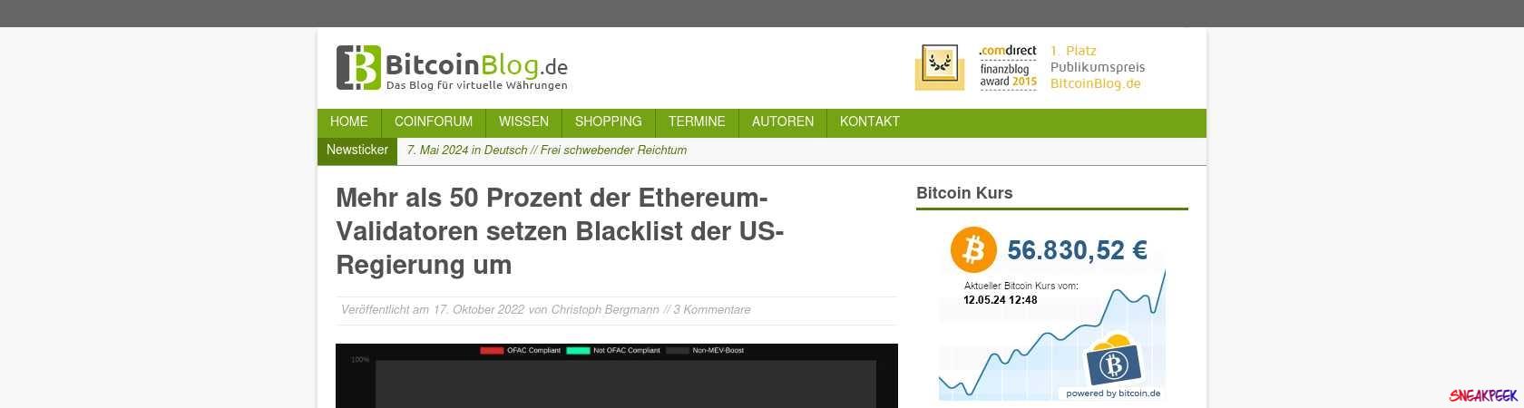 Read the full Article:  ⭲ Mehr als 50 Prozent der Ethereum-Validatoren setzen Blacklist der US-Regierung um