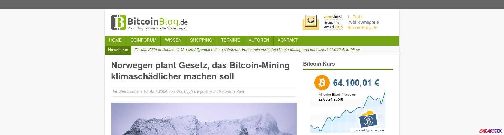 Read the full Article:  ⭲ Norwegen plant Gesetz, das Bitcoin-Mining klimaschädlicher machen soll