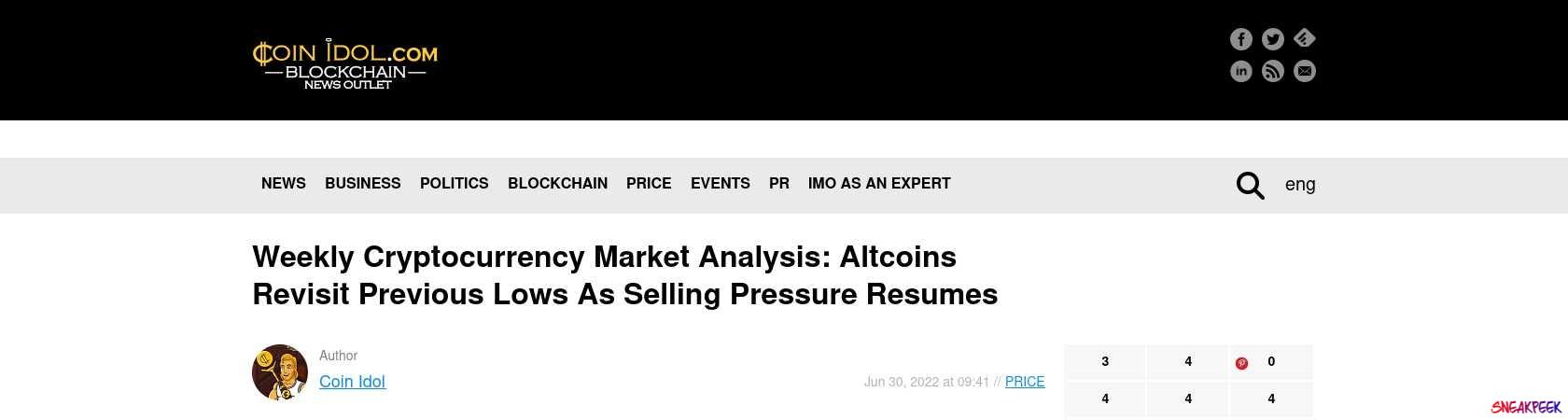 Read the full Article:  ⭲ Weekly Cryptocurrency Market Analysis: Altcoins Revisit Previous Lows As Selling Pressure Resumes