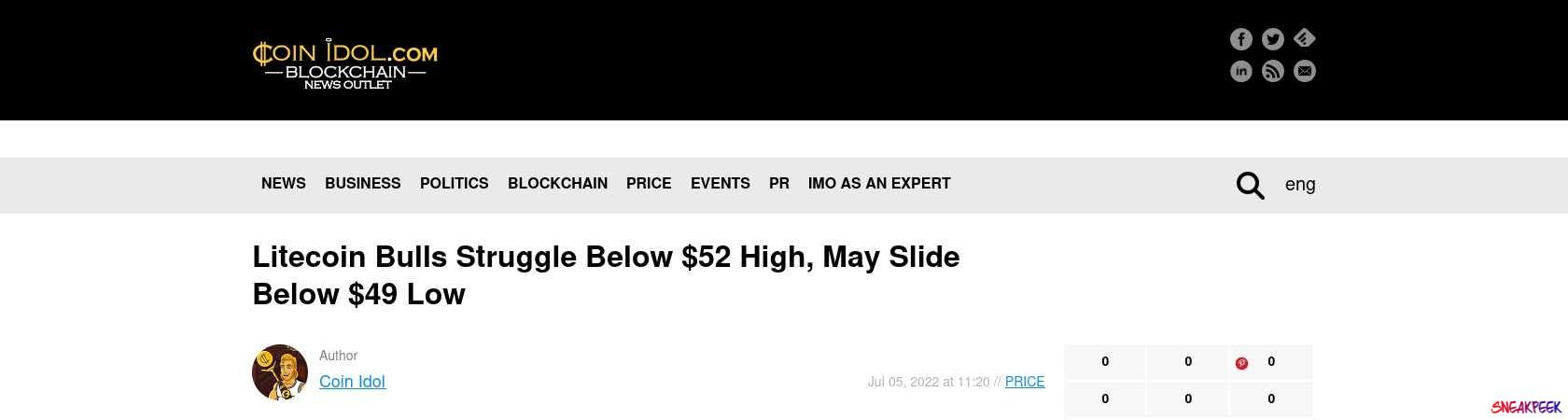 Read the full Article:  ⭲ Litecoin Bulls Struggle Below $52 High, May Slide Below $49 Low