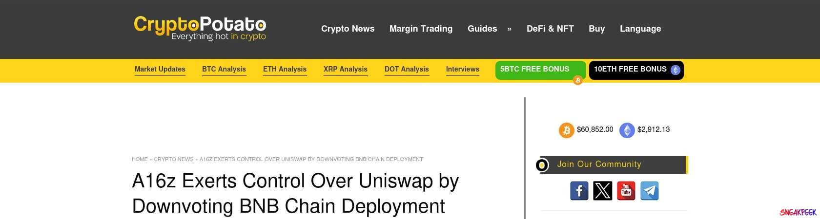 Read the full Article:  ⭲ A16z Exerts Control Over Uniswap by Downvoting BNB Chain Deployment