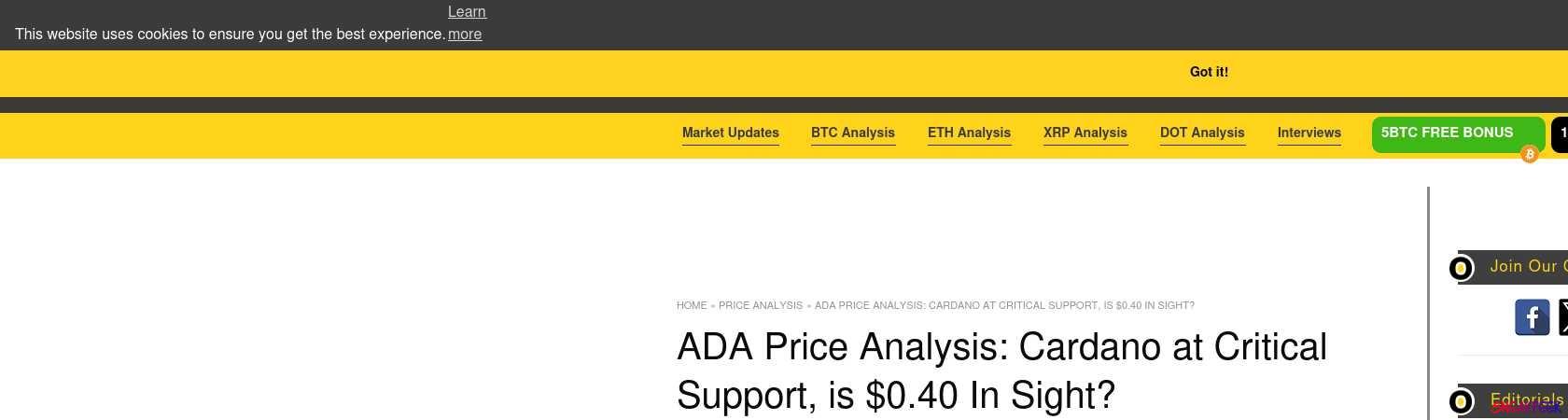 Read the full Article:  ⭲ ADA Price Analysis: Cardano at Critical Support, is $0.40 In Sight?