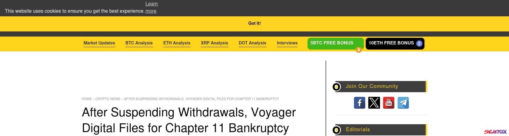 Read the full Article:  ⭲ After Suspending Withdrawals, Voyager Digital Files for Chapter 11 Bankruptcy