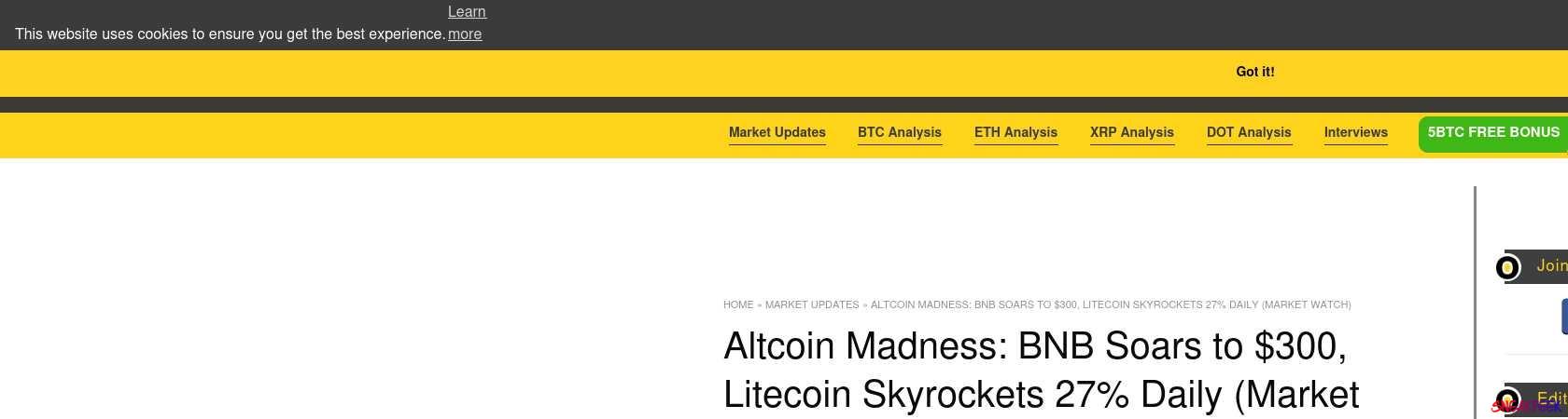 Read the full Article:  ⭲ Altcoin Madness: BNB Soars to $300, Litecoin Skyrockets 27% Daily (Market Watch)
