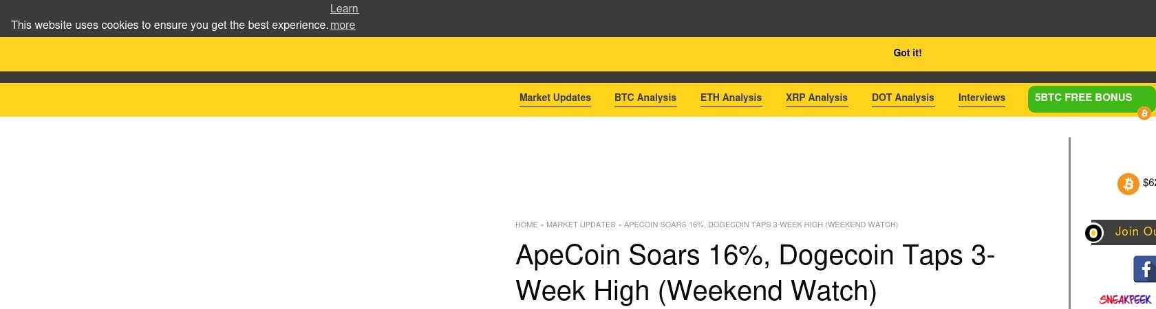 Read the full Article:  ⭲ ApeCoin Soars 16%, Dogecoin Taps 3-Week High (Weekend Watch)