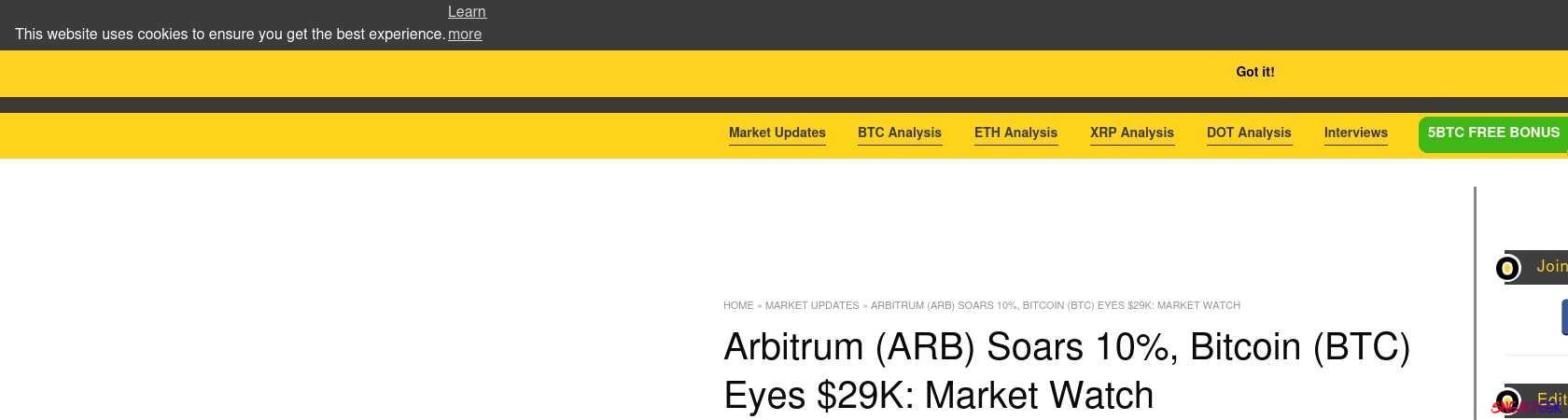 Read the full Article:  ⭲ Arbitrum (ARB) Soars 10%, Bitcoin (BTC) Eyes $29K: Market Watch