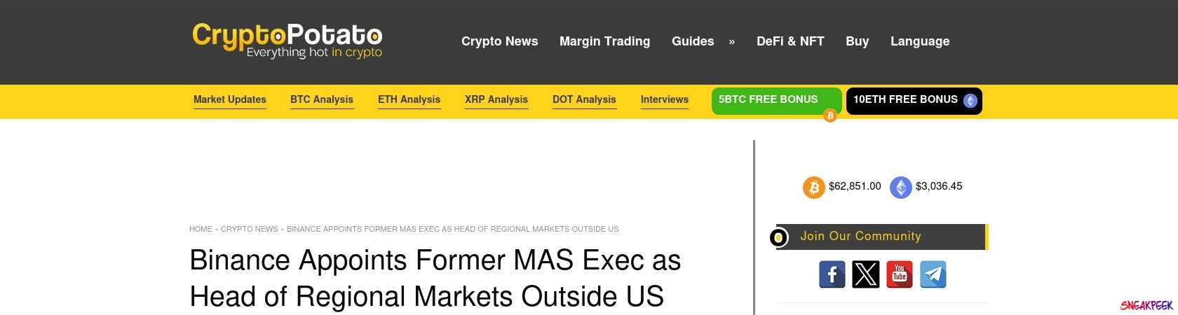 Read the full Article:  ⭲ Binance Appoints Former MAS Exec as Head of Regional Markets Outside US