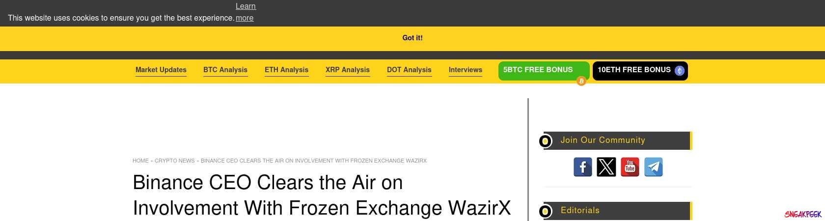 Read the full Article:  ⭲ Binance CEO Clears the Air on Involvement With Frozen Exchange WazirX