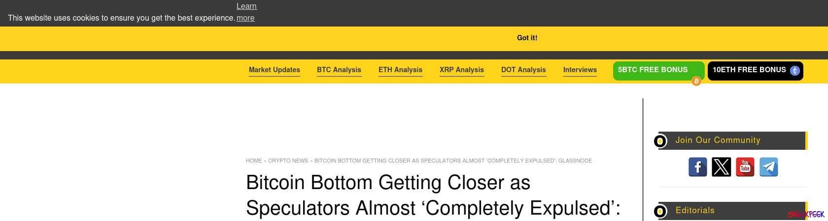Read the full Article:  ⭲ Bitcoin Bottom Getting Closer as Speculators Almost ‘Completely Expulsed’: Glassnode