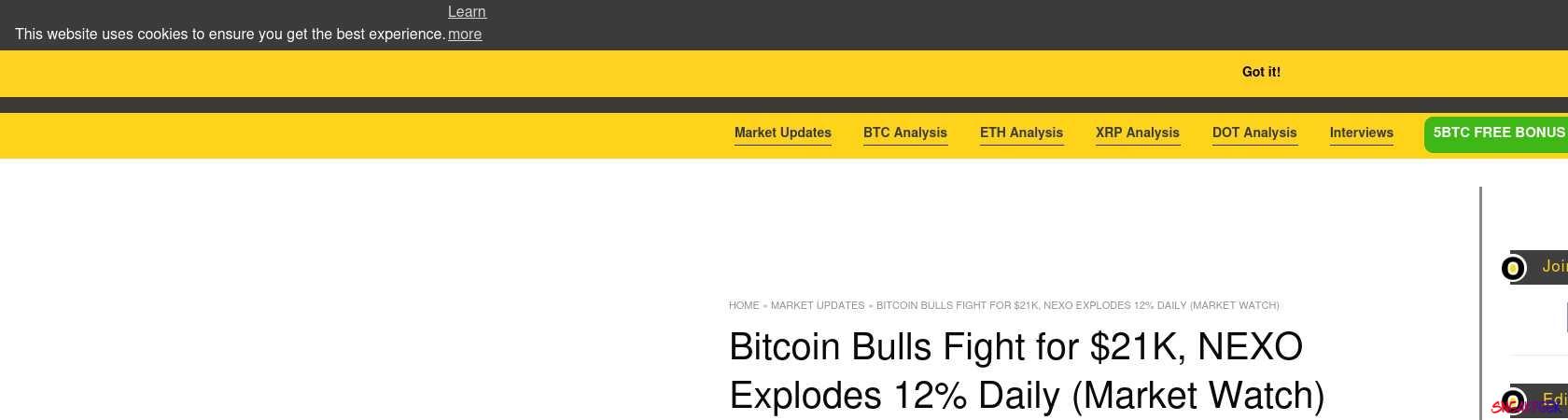 Read the full Article:  ⭲ Bitcoin Bulls Fight for $21K, NEXO Explodes 12% Daily (Market Watch)