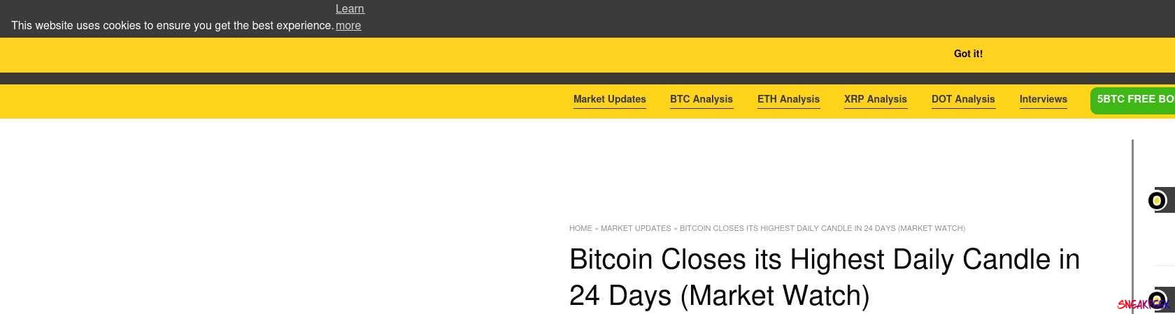 Read the full Article:  ⭲ Bitcoin Closes its Highest Daily Candle in 24 Days (Market Watch)