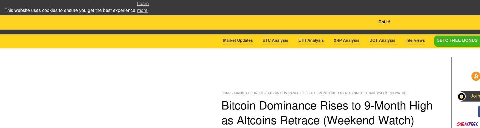 Read the full Article:  ⭲ Bitcoin Dominance Rises to 9-Month High as Altcoins Retrace (Weekend Watch)
