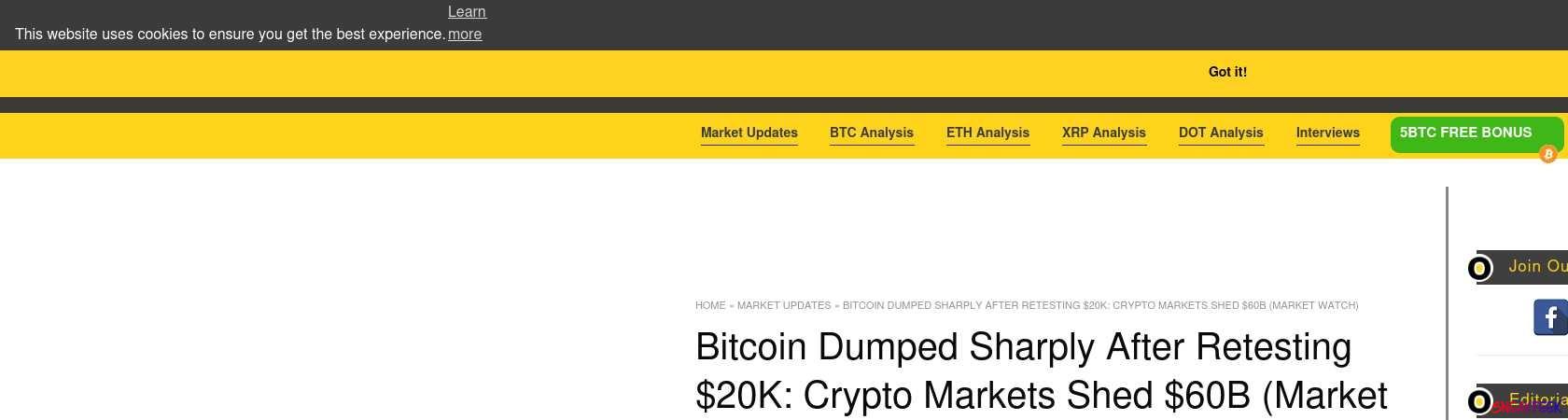Read the full Article:  ⭲ Bitcoin Dumped Sharply After Retesting $20K: Crypto Markets Shed $60B (Market Watch)