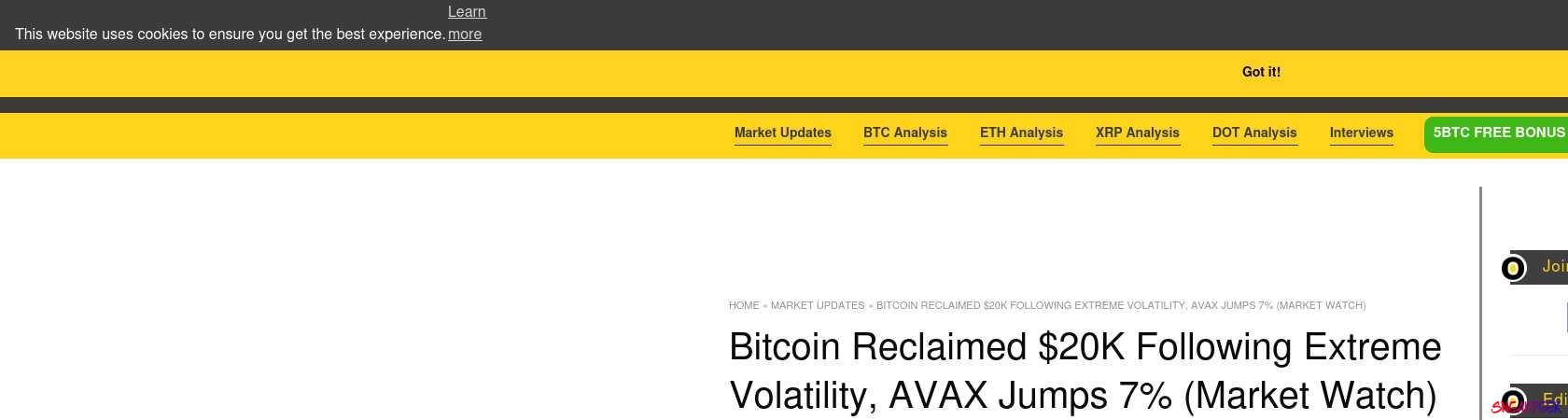 Read the full Article:  ⭲ Bitcoin Reclaimed $20K Following Extreme Volatility, AVAX Jumps 7% (Market Watch)