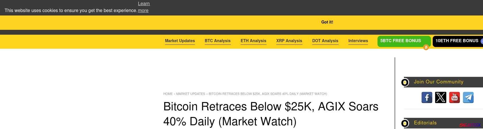 Read the full Article:  ⭲ Bitcoin Retraces Below $25K, AGIX Soars 40% Daily (Market Watch)