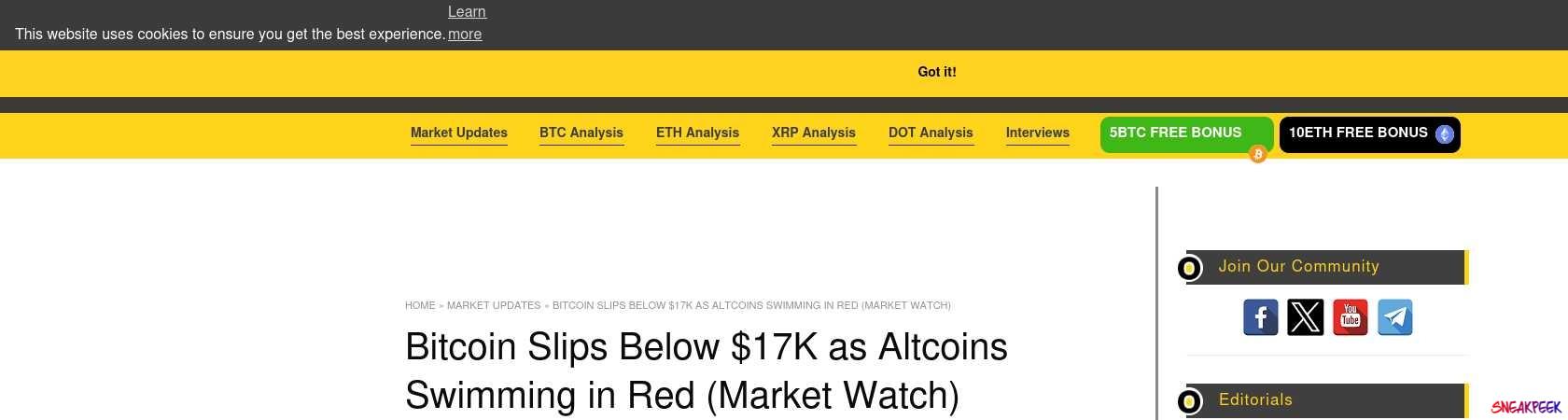 Read the full Article:  ⭲ Bitcoin Slips Below $17K as Altcoins Swimming in Red (Market Watch)