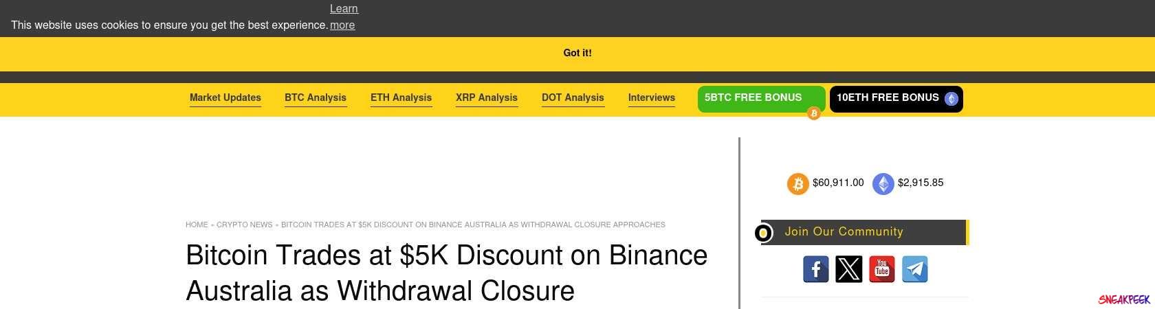 Read the full Article:  ⭲ Bitcoin Trades at $5K Discount on Binance Australia as Withdrawal Closure Approaches