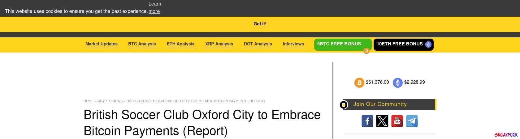 Read the full Article:  ⭲ British Soccer Club Oxford City to Embrace Bitcoin Payments (Report)