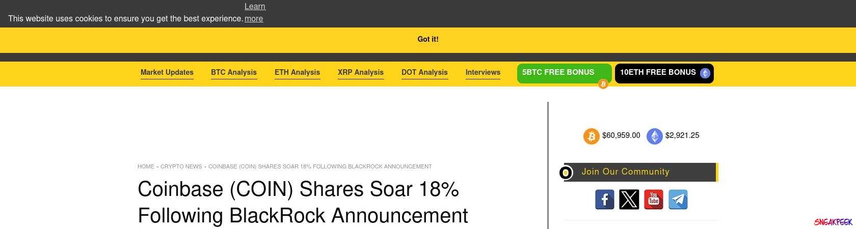 Read the full Article:  ⭲ Coinbase (COIN) Shares Soar 18% Following BlackRock Announcement