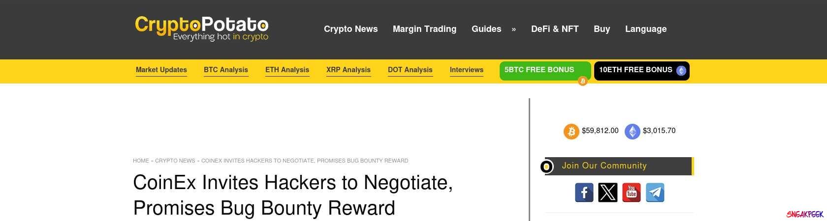 Read the full Article:  ⭲ CoinEx Invites Hackers to Negotiate, Promises Bug Bounty Reward