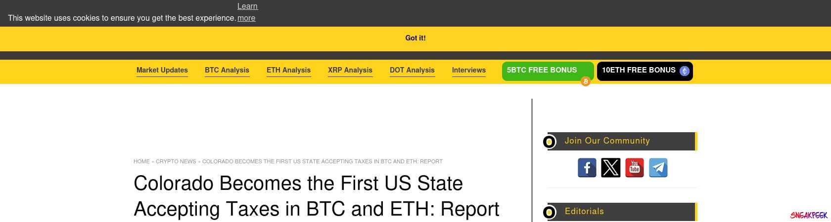 Read the full Article:  ⭲ Colorado Becomes the First US State Accepting Taxes in BTC and ETH: Report