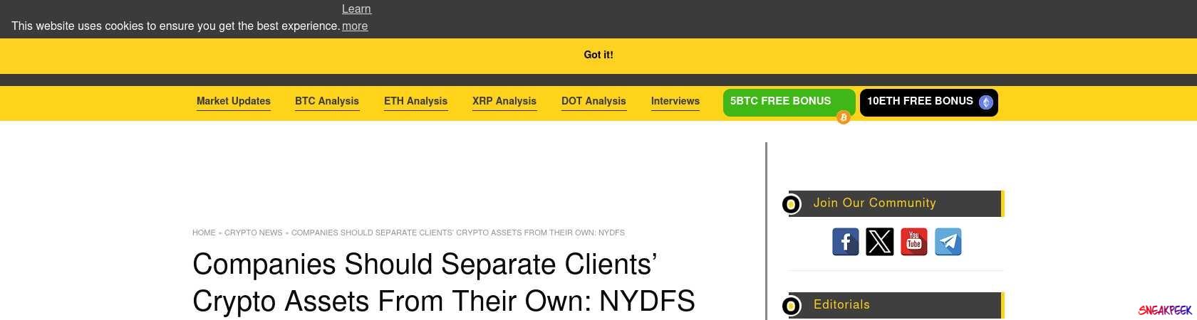 Read the full Article:  ⭲ Companies Should Separate Clients’ Crypto Assets From Their Own: NYDFS