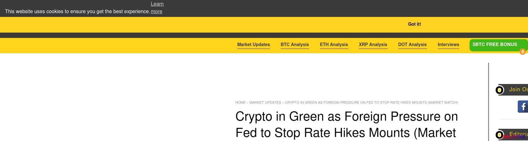 Read the full Article:  ⭲ Crypto in Green as Foreign Pressure on Fed to Stop Rate Hikes Mounts (Market Watch)