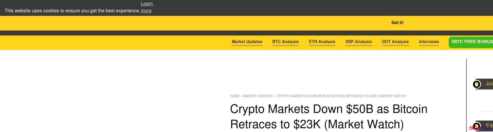 Read the full Article:  ⭲ Crypto Markets Down $50B as Bitcoin Retraces to $23K (Market Watch)