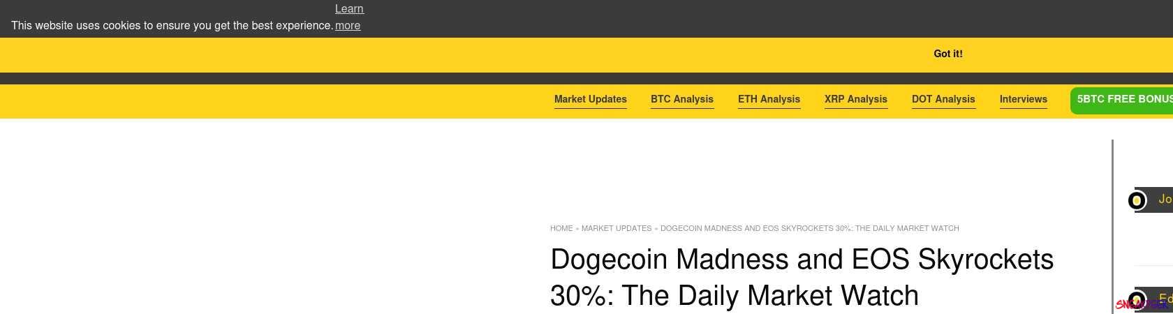 Read the full Article:  ⭲ Dogecoin Madness and EOS Skyrockets 30%: The Daily Market Watch