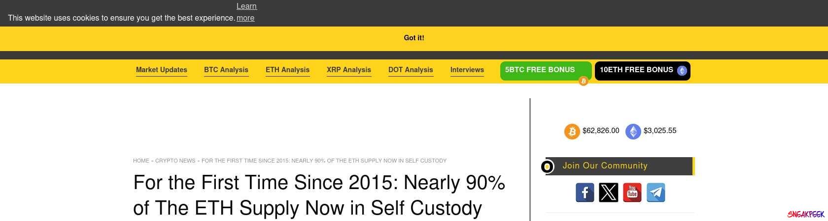 Read the full Article:  ⭲ For the First Time Since 2015: Nearly 90% of The ETH Supply Now in Self Custody