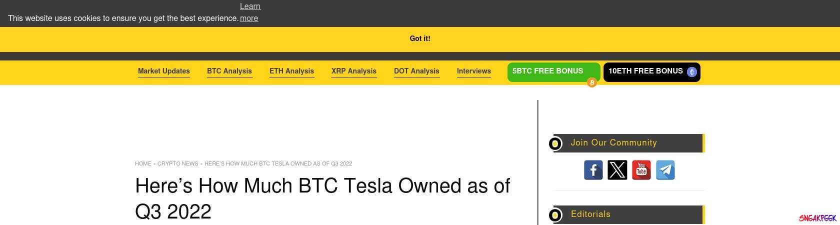 Read the full Article:  ⭲ Here’s How Much BTC Tesla Owned as of Q3 2022