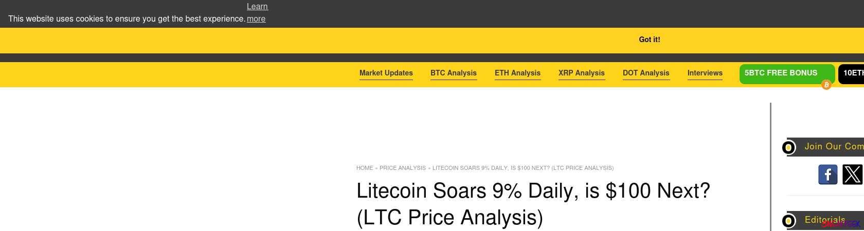 Read the full Article:  ⭲ Litecoin Soars 9% Daily, is $100 Next? (LTC Price Analysis)