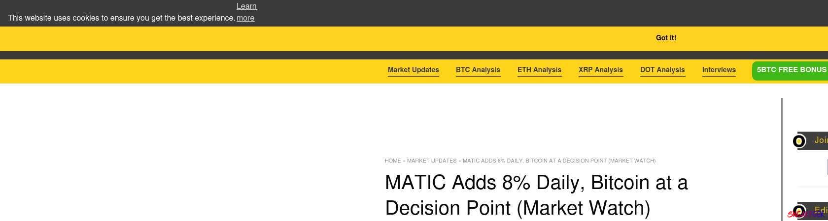 Read the full Article:  ⭲ MATIC Adds 8% Daily, Bitcoin at a Decision Point (Market Watch)