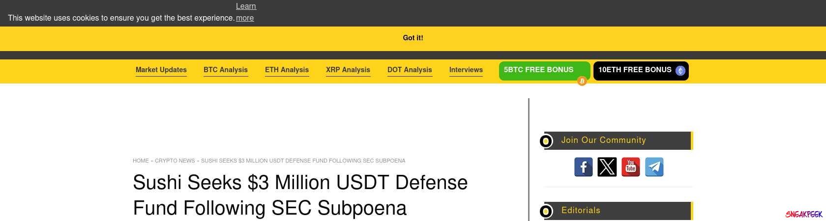 Read the full Article:  ⭲ Sushi Seeks $3 Million USDT Defense Fund Following SEC Subpoena