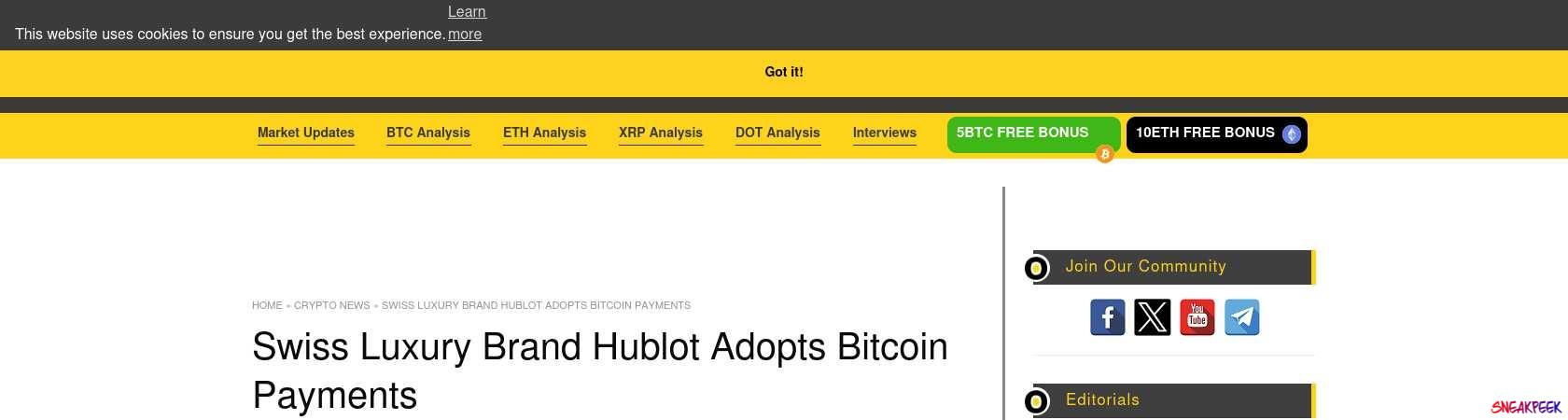 Read the full Article:  ⭲ Swiss Luxury Brand Hublot Adopts Bitcoin Payments