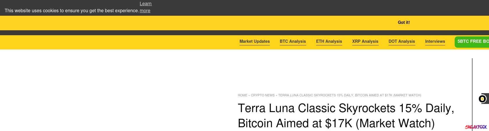 Read the full Article:  ⭲ Terra Luna Classic Skyrockets 15% Daily, Bitcoin Aimed at $17K (Market Watch)