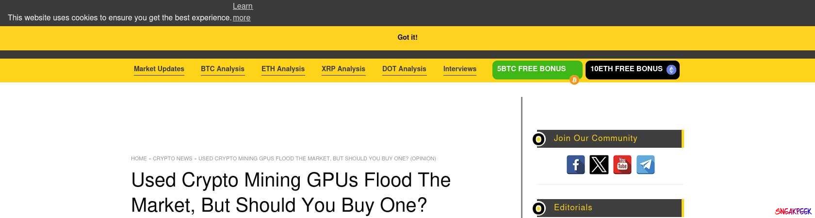 Read the full Article:  ⭲ Used Crypto Mining GPUs Flood The Market, But Should You Buy One? (Opinion)