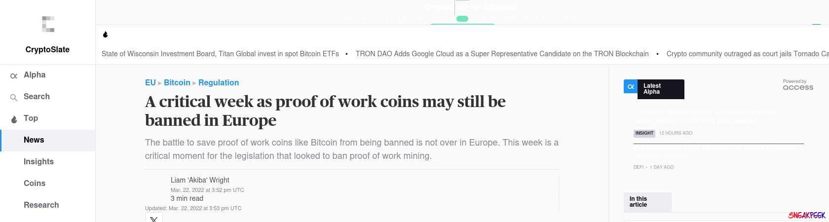 Read the full Article:  ⭲ A critical week as proof of work coins may still be banned in Europe