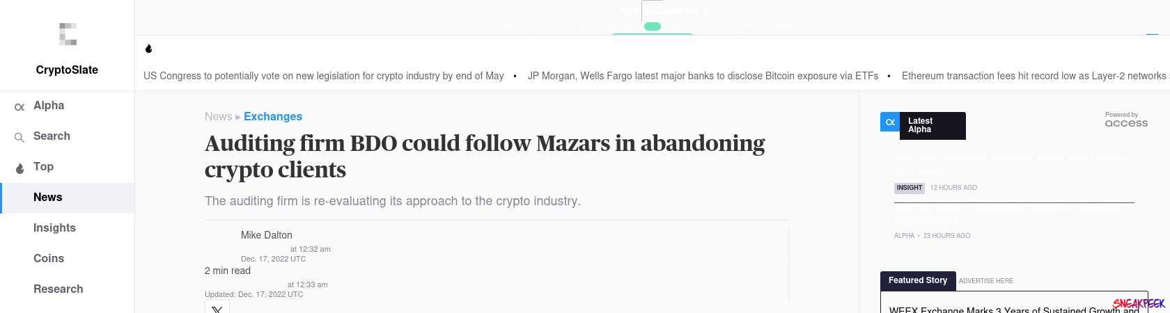 Read the full Article:  ⭲ Auditing firm BDO could follow Mazars in abandoning crypto clients