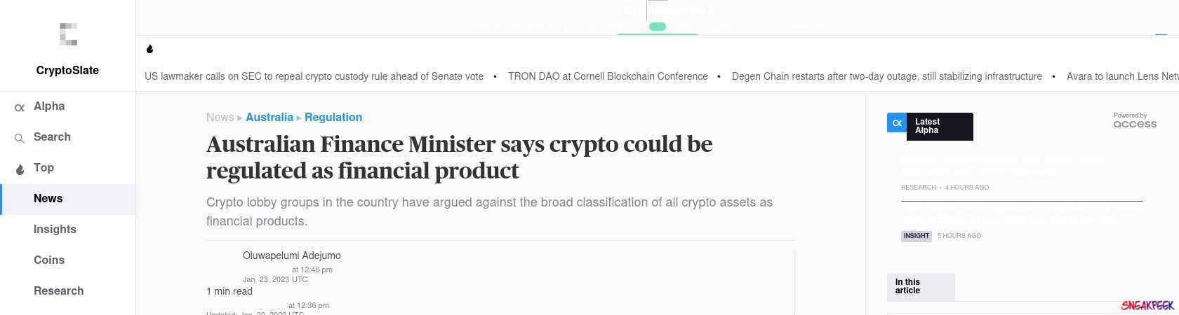 Read the full Article:  ⭲ Australian Finance Minister says crypto could be regulated as financial product