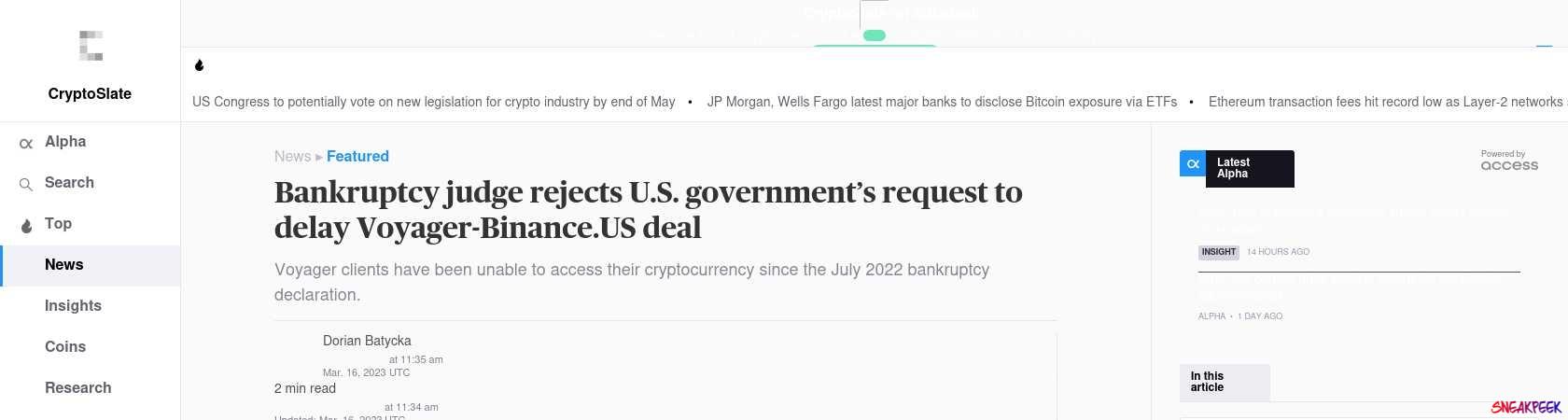 Read the full Article:  ⭲ Bankruptcy judge rejects U.S. government’s request to delay Voyager-Binance.US deal