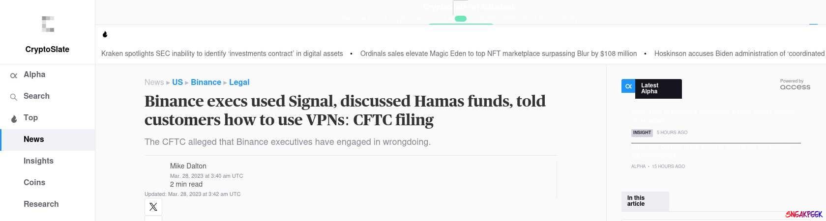 Read the full Article:  ⭲ Binance execs used Signal, discussed Hamas funds, told customers how to use VPNs: CFTC filing