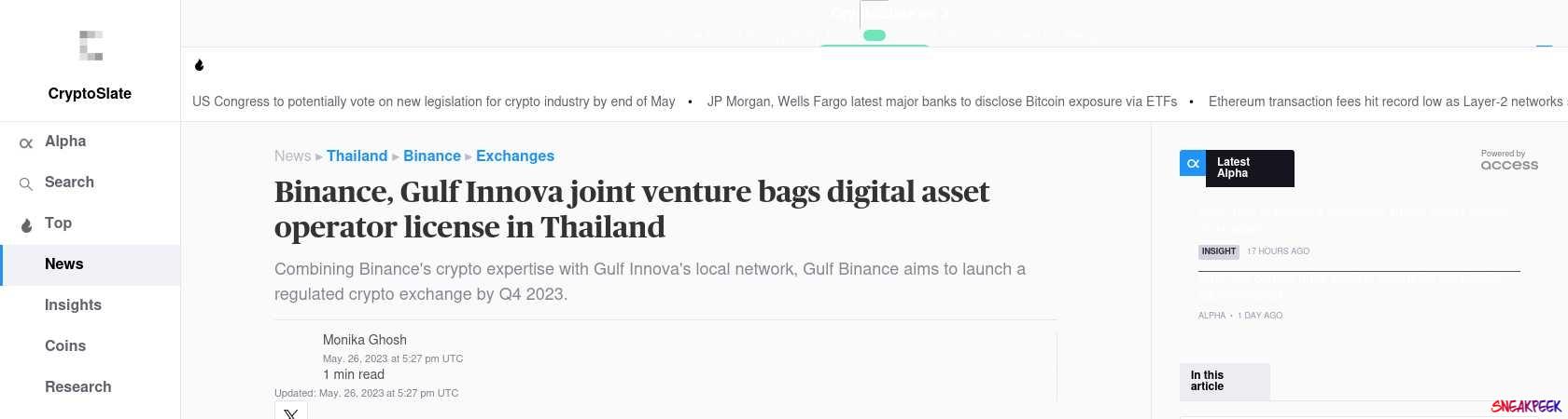 Read the full Article:  ⭲ Binance, Gulf Innova joint venture bags digital asset operator license in Thailand