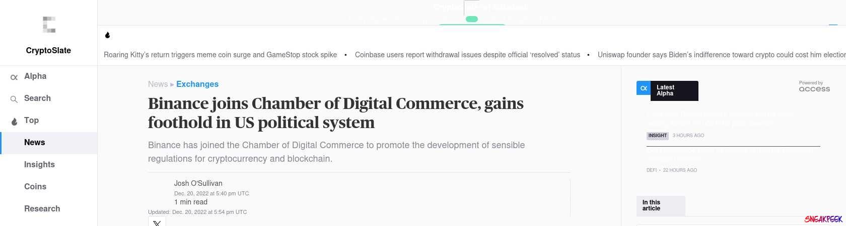 Read the full Article:  ⭲ Binance joins Chamber of Digital Commerce, gains foothold in US political system