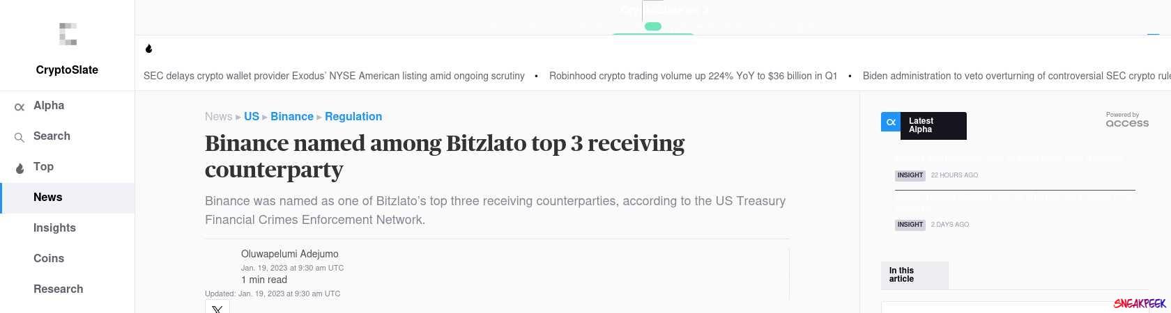 Read the full Article:  ⭲ Binance named among Bitzlato top 3 receiving counterparty