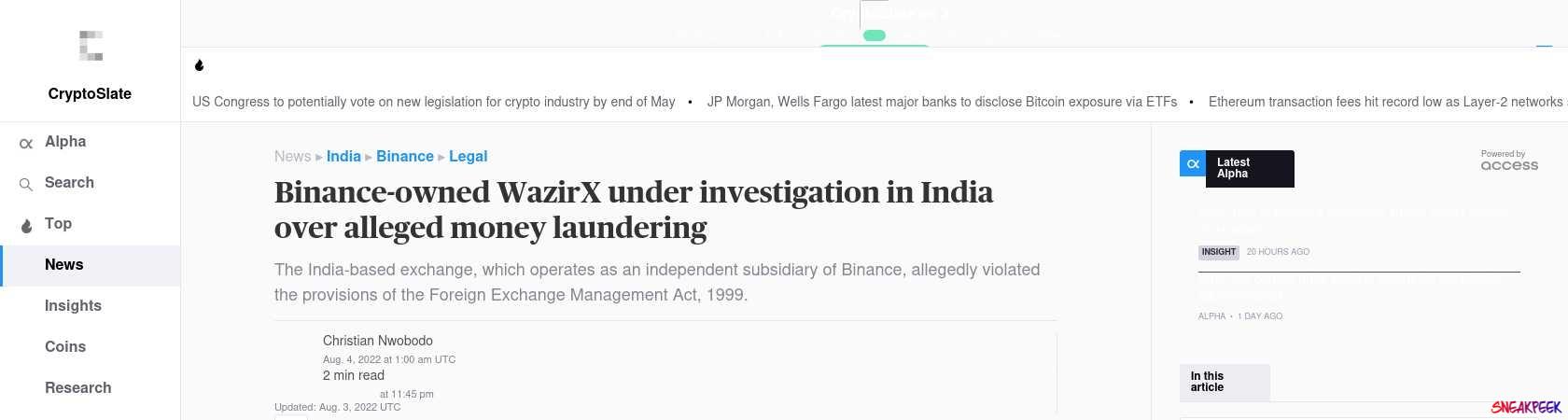 Read the full Article:  ⭲ Binance-owned WazirX under investigation in India over alleged money laundering