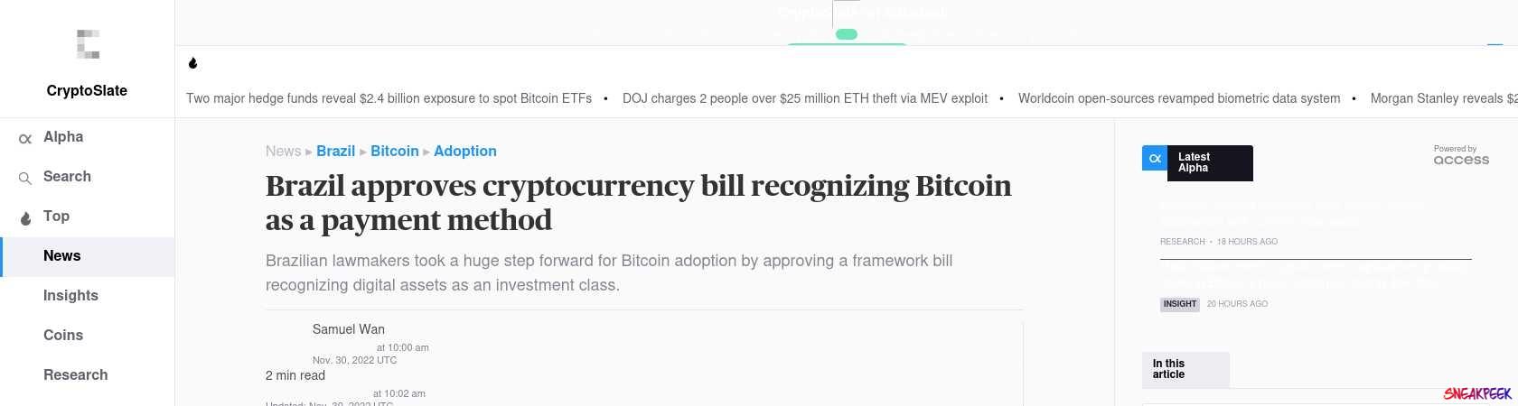 Read the full Article:  ⭲ Brazil approves cryptocurrency bill recognizing Bitcoin as a payment method