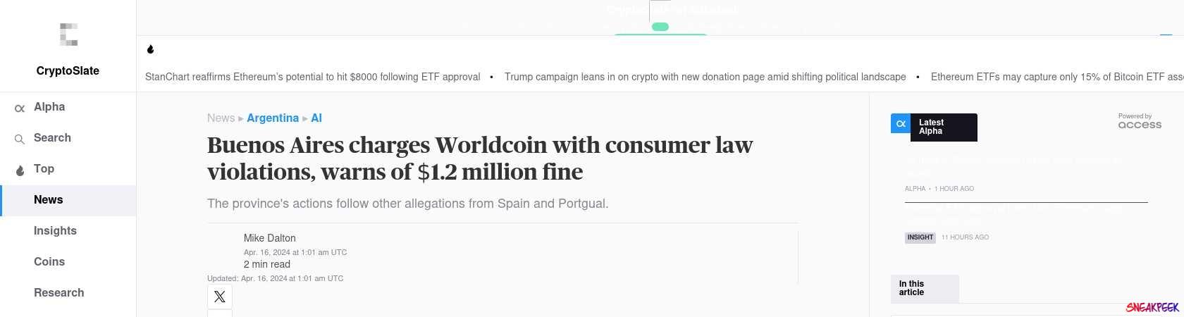 Read the full Article:  ⭲ Buenos Aires charges Worldcoin with consumer law violations, warns of $1.2 million fine